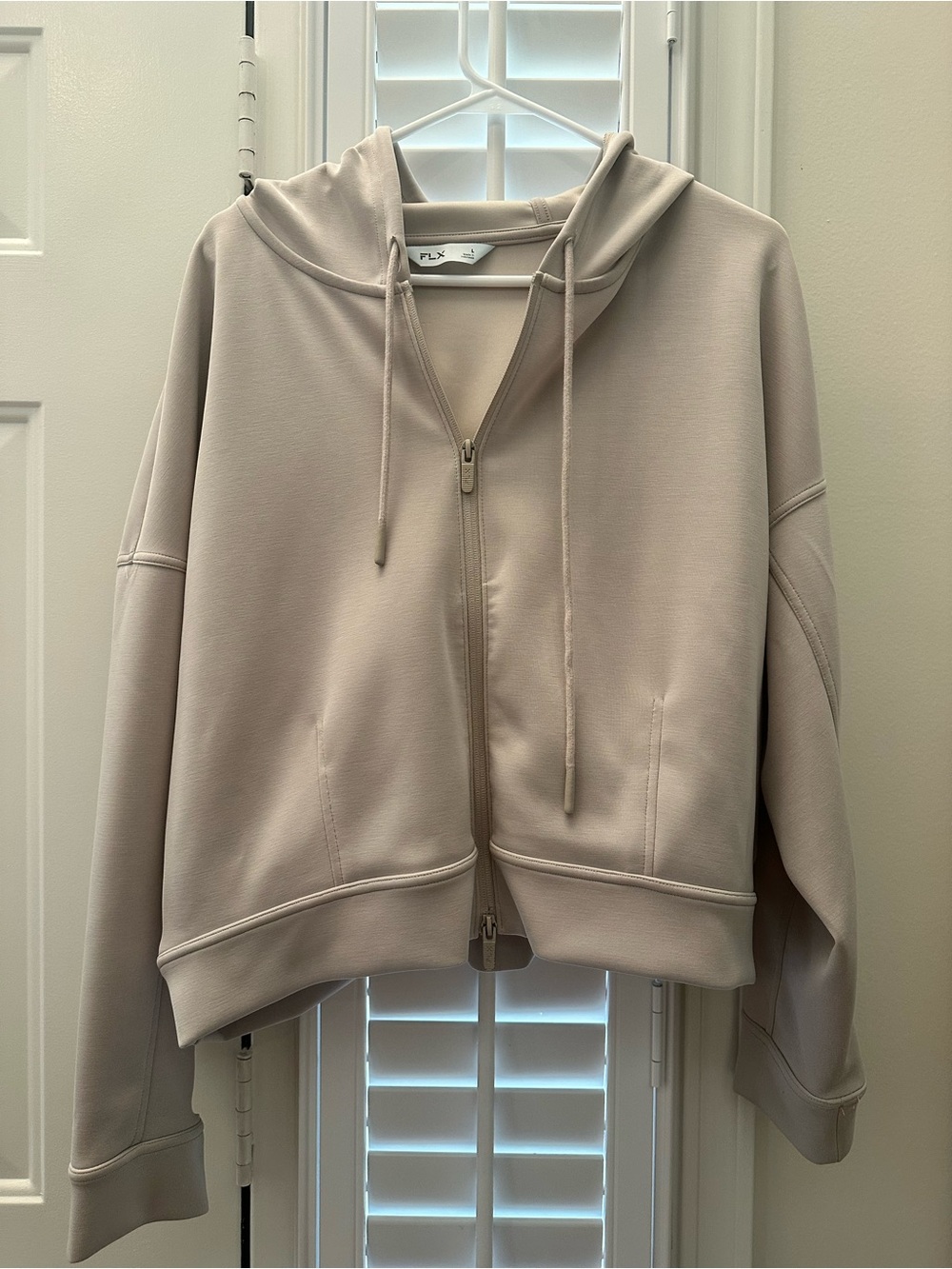 FLX Women's Light Taupe Zip-Front Bomber Hoodie